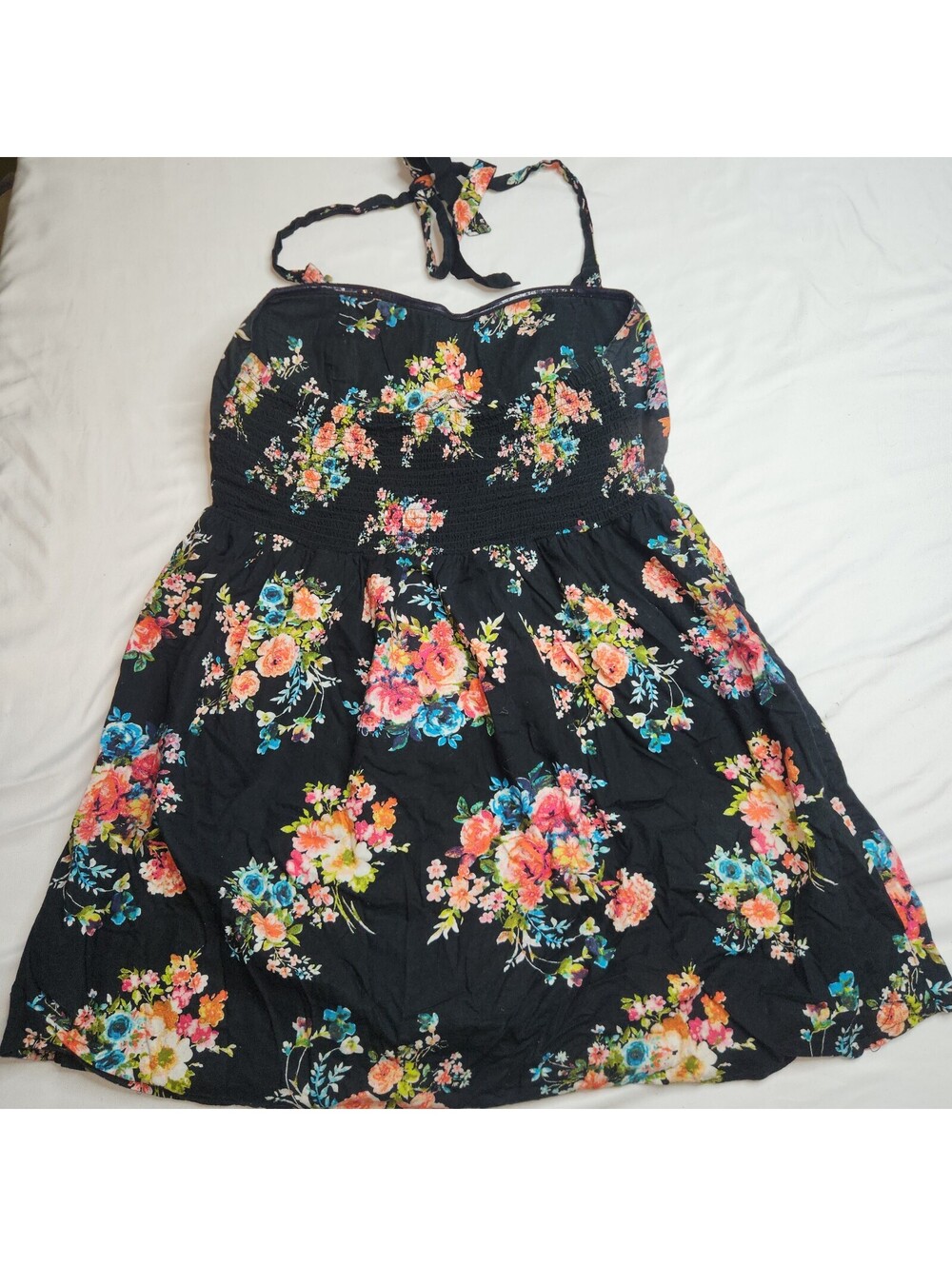 Black Floral Halter Fit and Flare Dress